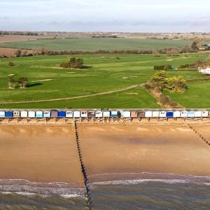 Panorama of beach with huts